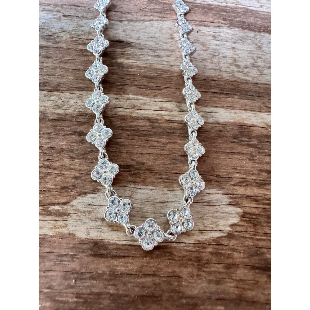 Givenchy Silver-Tone Crystal Floral Design Necklace With Adjustable Chain & Logo - Picture 5 of 7